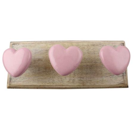 Pink Heart Ceramic Wooden Hook